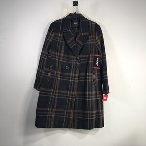 DKNY Plaid Fashion Coat, Women's Size XL - Black/Brown